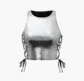 Metallic Lace Up Side Crop Tank Top