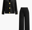 Button Detail Knit Cardigan And Wide-Leg Pants Set