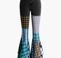Patchwork Plaid Flare Leg Jeans