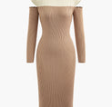 Mock Neck Contrast Cut Out Slit Knit Midi Dress