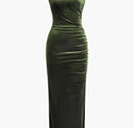 Ruched Slit Velvet Sleeveless Maxi Dress