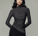 Asymmetric Collar Draped Long Sleeve Shirt