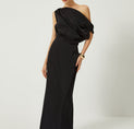 Satin One Shoulder Off Split Long Dress