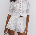 Multi-Button Embroidery Shorts Set