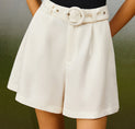 Solid Belted High Waist Shorts