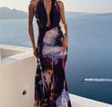 Print Backless Halter Dress
