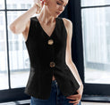 Cotton & Linen Metal Button Solid Vest