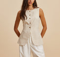 Linen Blend Pockets Vest