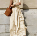 Cotton & Linen Belted Sleeveless Long Dress