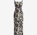 Backless Print Split Zipper Dress