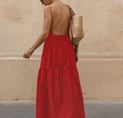 Solid Backless Long Dress - Open Box
