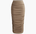 Stretch Pleated Ribbed Midi Skirt