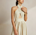Criss Cross Halter Pockets Long Dress
