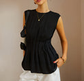 Casual Sleeveless Pleated Button Back Blouse