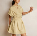 Stand Collar Short Dress With Belt
