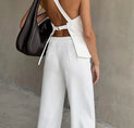 Asymmetrical Backless Tie-Back Pants Set