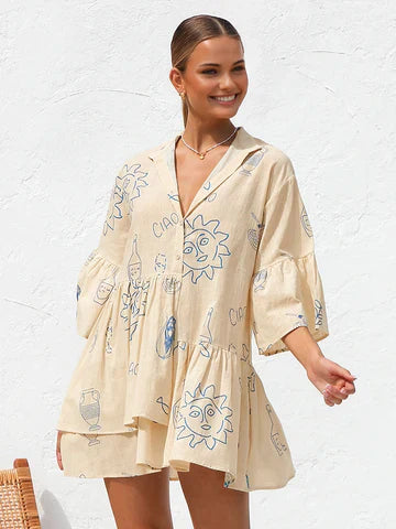 Oversized Sun Print Short Dress - Open Box
