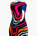 Abstract Print Cross Strap Mini Dress (L / MULTICOLOR)