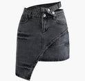 a pair of black denim shorts on a white background