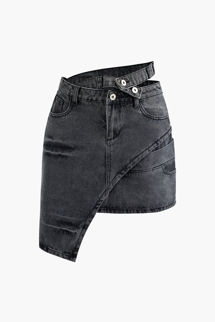 a pair of black denim shorts on a white background
