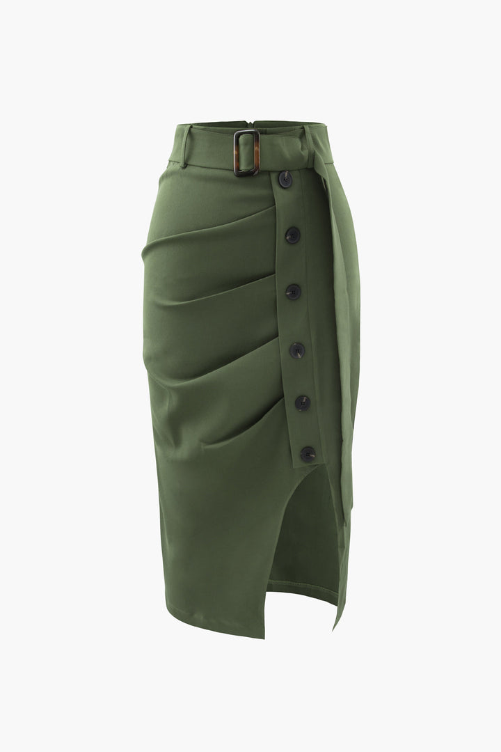 a green skirt with buttons on the side