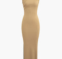 Asymmetric Sleeveless Slit Maxi Dress (L / KHAKI)