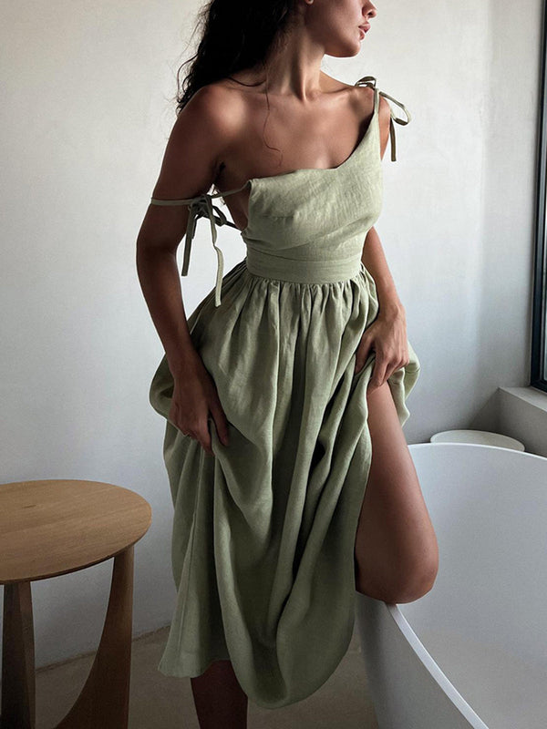 a woman in a green dress