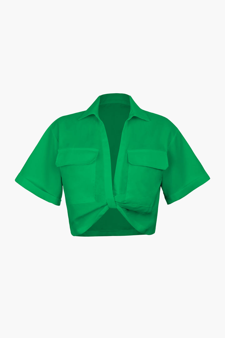 a green cropped cropped top with pockets