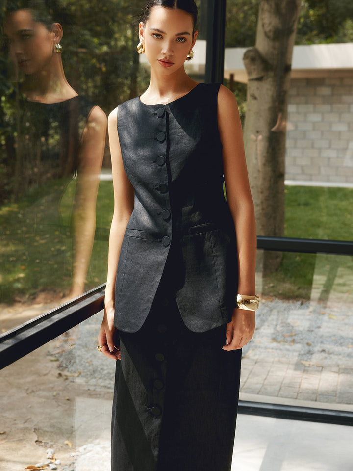 a woman standing in front of a window