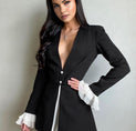 Blazer V-Neck Buttoned Short Dress