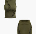 a crop top and skirt set with cutouts
