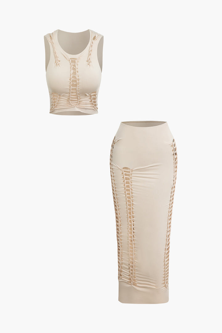 a woman wearing a beige dress with lace detailing