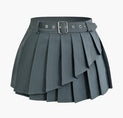 a black skirt with a belt and buckles