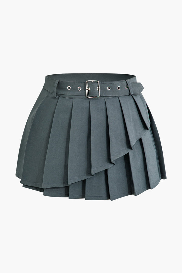 a black skirt with a belt and buckles