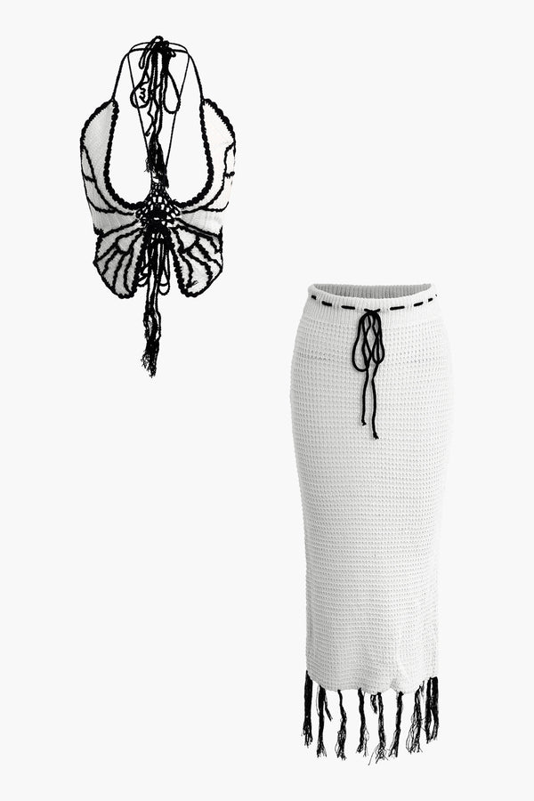 a white skirt with a black and white design on it