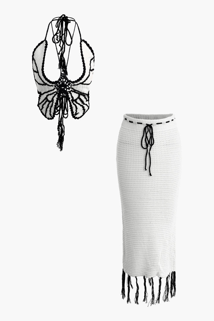 a white skirt with a black and white design on it