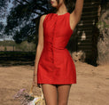 Button-Front Sleeveless Short Dress