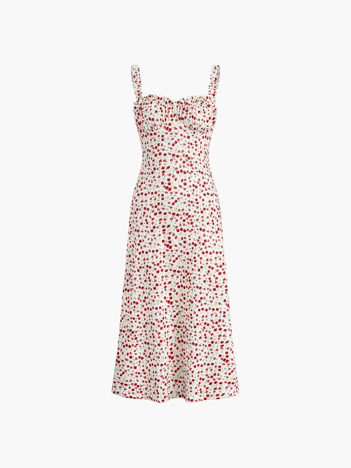 a white dress with red flowers on it