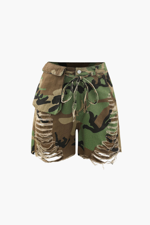 camouflage print drawstring shorts