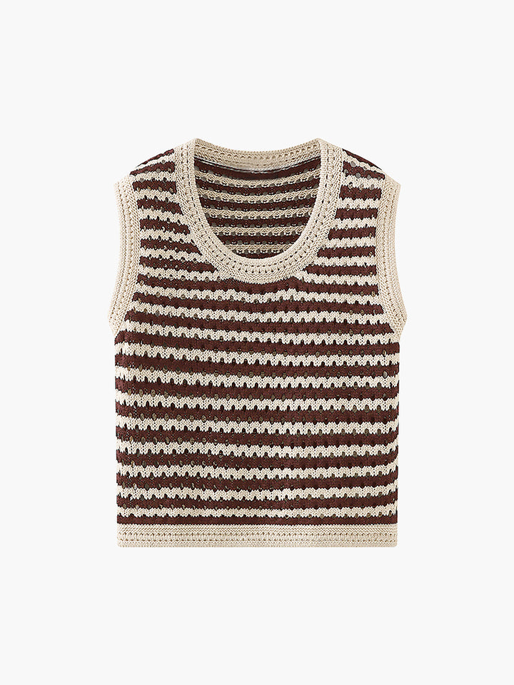 a brown and white striped sweater