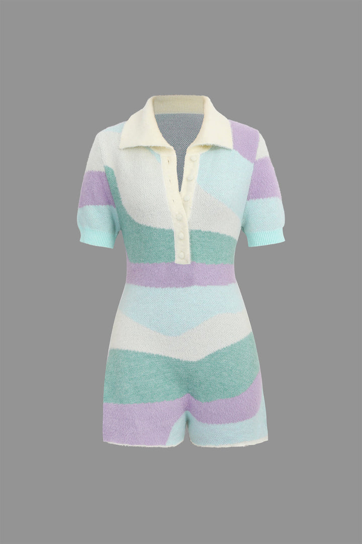 a women ' s short - sleeved rom with a striped pattern