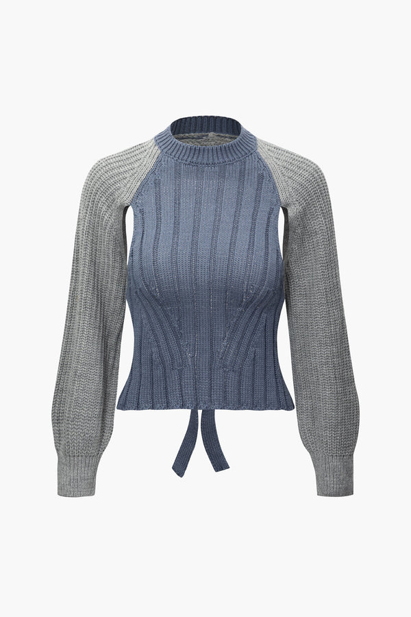 Colorblock Turtleneck Backless Tie Back Sweater (S / Contrast Color)