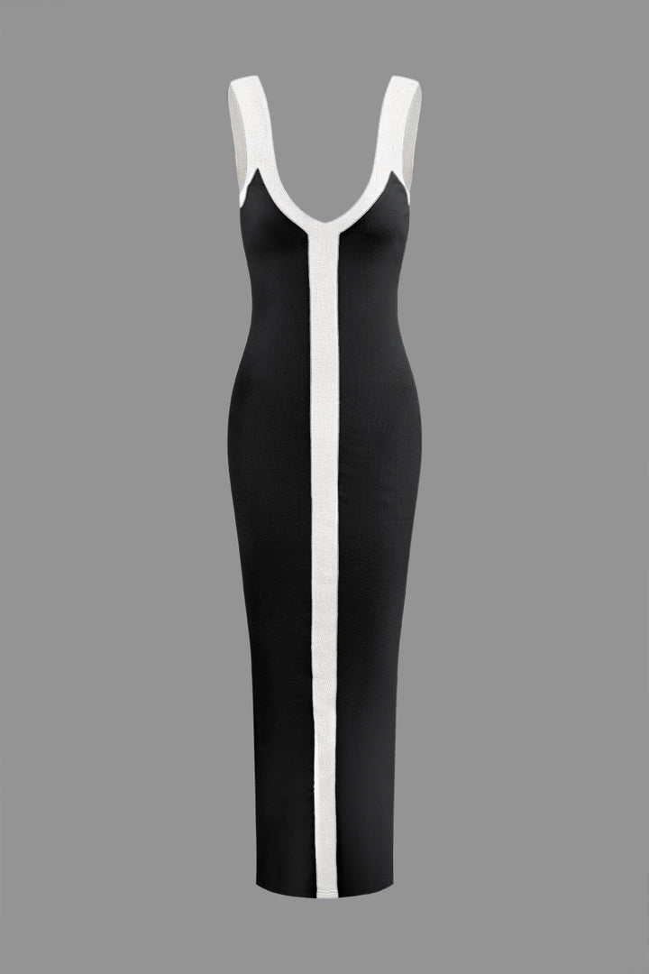 a black and white dress with a white stripe