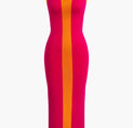 a pink and orange dress with orange stripes