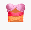 Contrast Twisted Front Tube Top (S / ORANGE)
