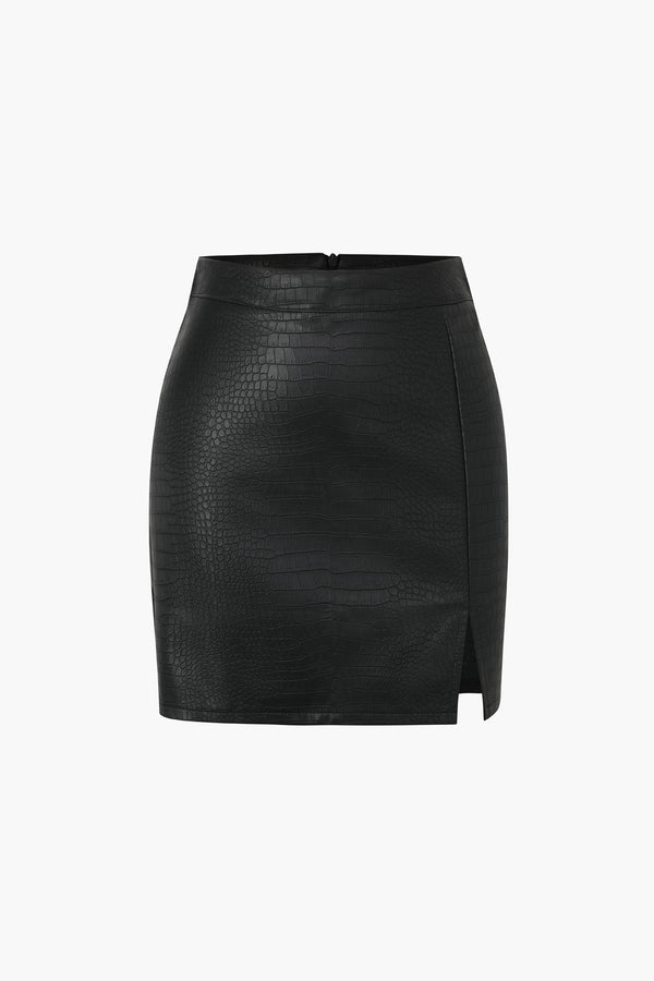a black leather skirt with a high waist
