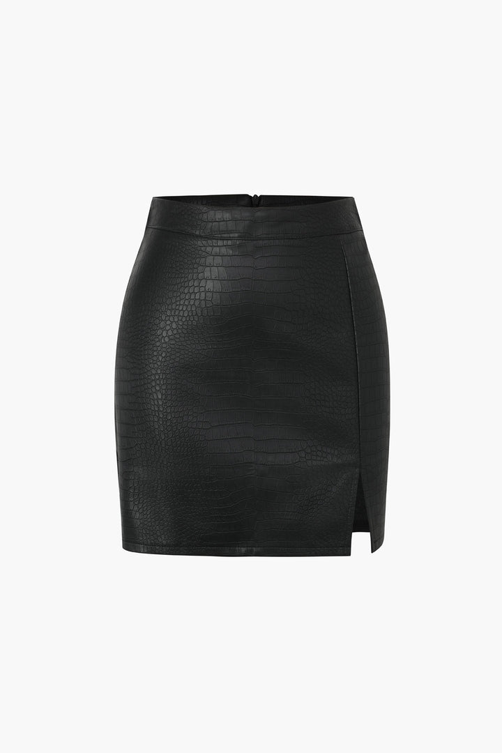 a black leather skirt with a high waist