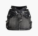 Cross Buckle Belt Denim Mini Skirt (M / BLACK)