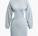 a grey sweater dress with long sleeves