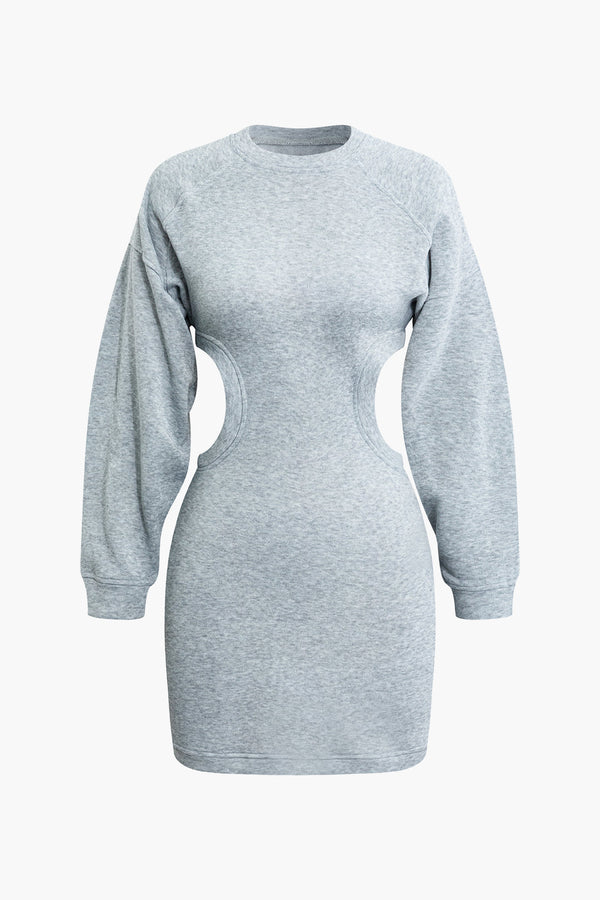 a grey sweater dress with long sleeves